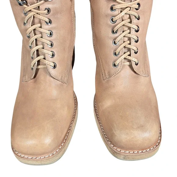 Jeffrey Campbell Dotti Boots Women 10 Beige Heeled Leather Lace Up Combat Anthro - Picture 7 of 11